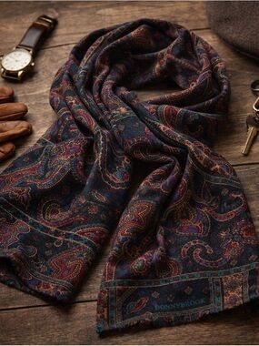 Vintage Donny Brook Paisley Scarf 9x54 New Wool Blend Boho Wrap
